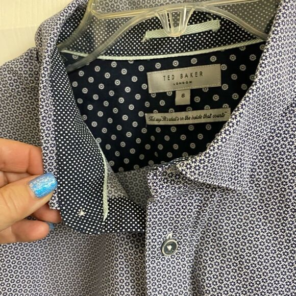 💼Ted Baker London Mens Button Down. Like New, Geometric Pattern Navy and White - Picture 7 of 10